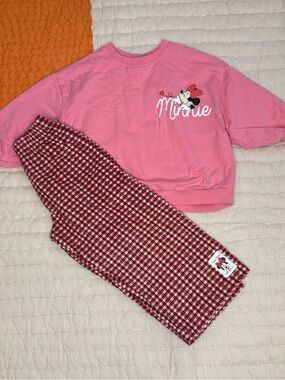 next Pink Minnie Mouse Pajama Set with Red Plaid Pants